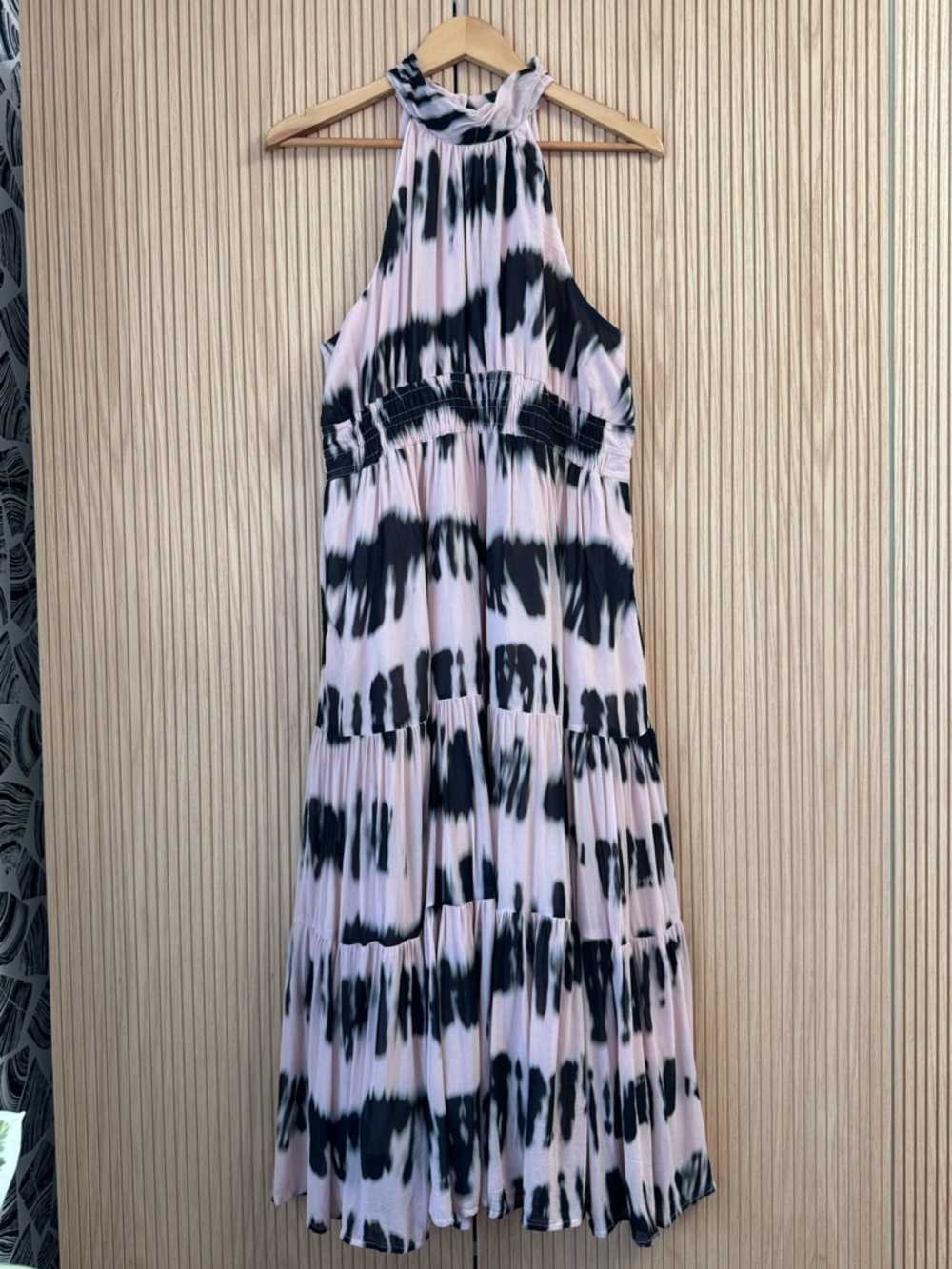 Anthropologie Somerset Pink and Black Tie-Dye Halter Maxi Dress